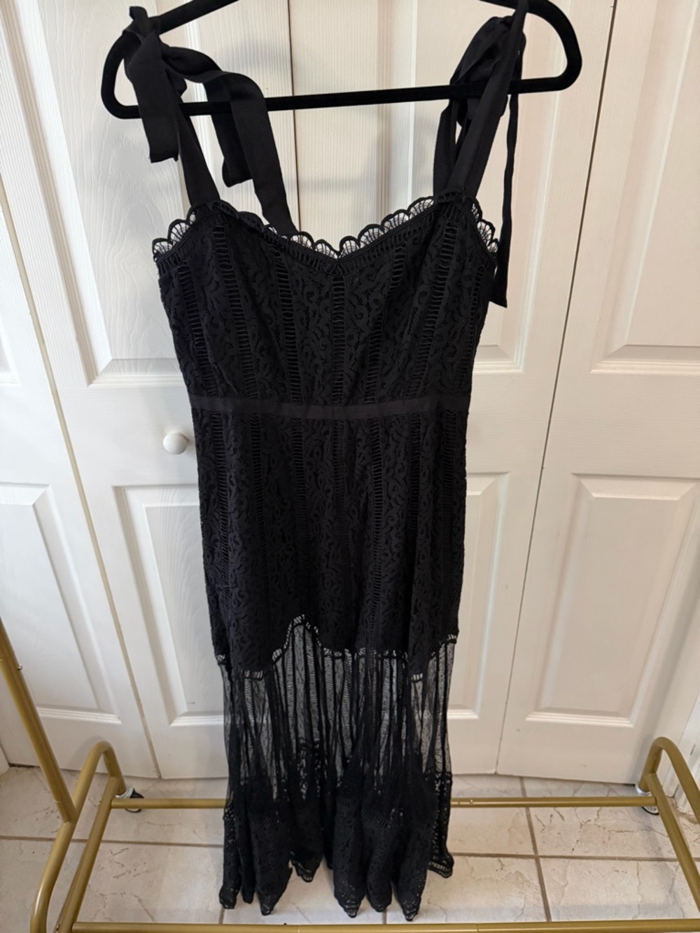 Gianni Bini Black Lace Maxi Dress with Tie Shoulder Straps - Picture 2 of 3